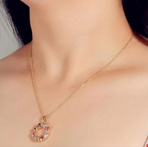 2 for $18❤️‍🔥 Multicolor Crystal Round Gold Pendant Necklace